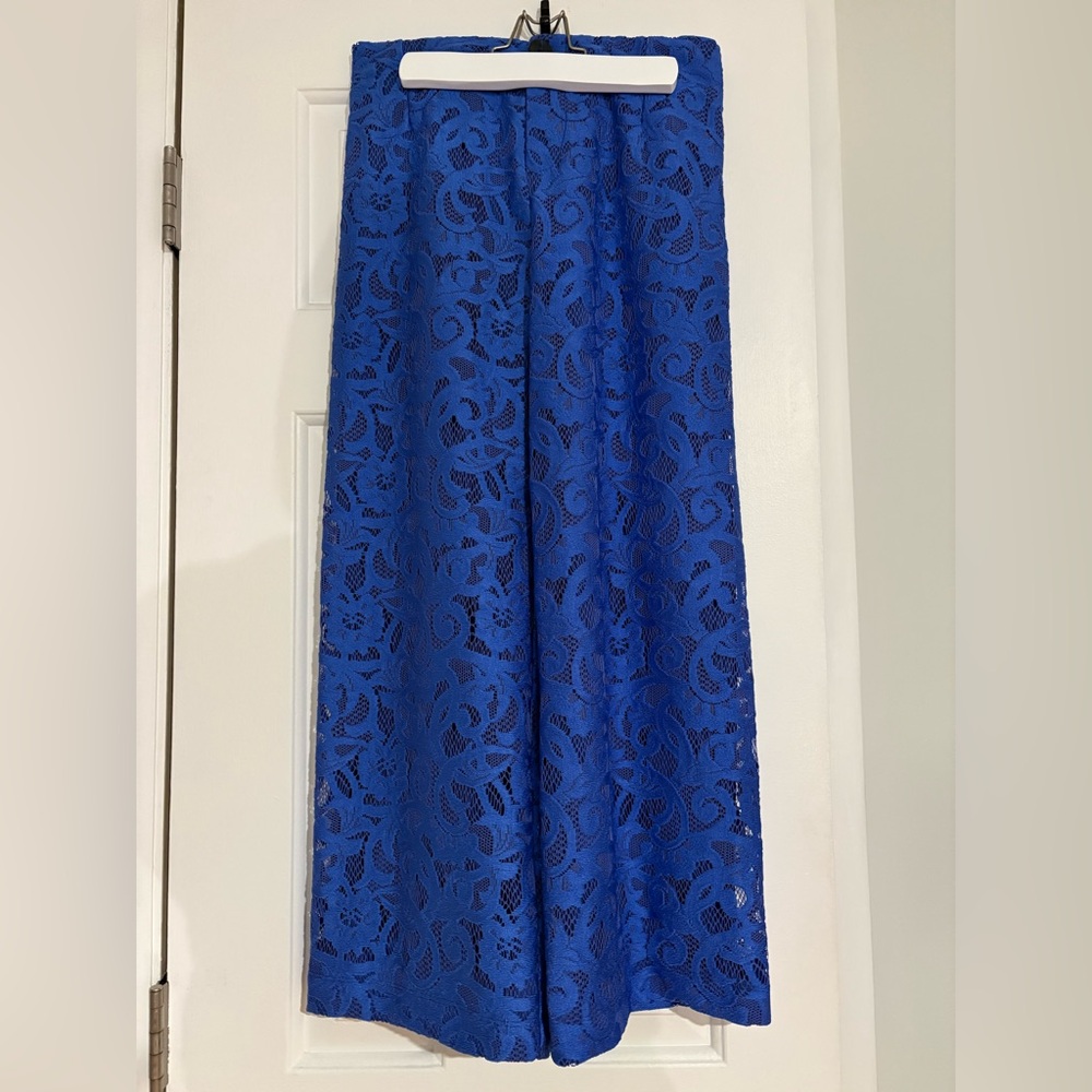 Anthropologie Maeve NWT Colette Electric Blue Lace Cropped Trousers, Size 26 - Picture 2 of 7